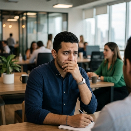 Persona incómoda por mal aliento en conversación cercana