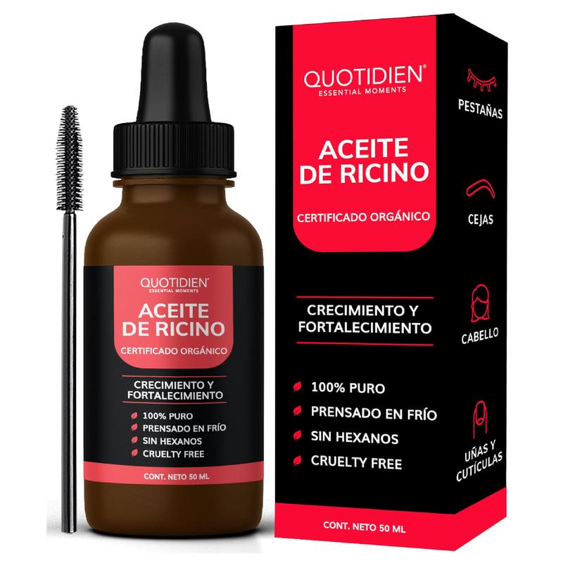 Frasco ámbar de aceite de ricino orgánico Quotidien con gotero y cepillo spoolie