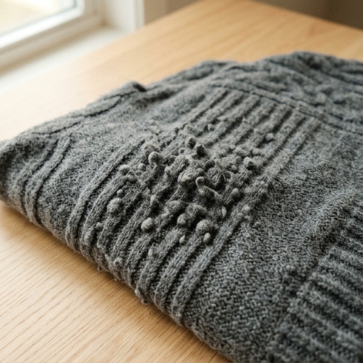 Suéter con bolitas y pelusa acumulada sobre tela de punto