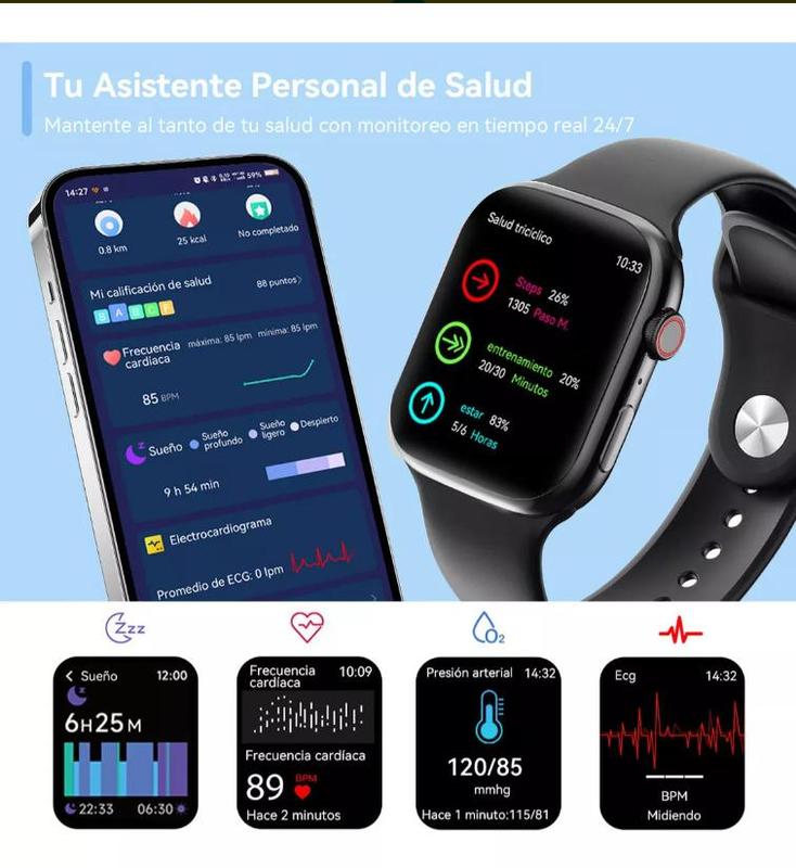 Persona revisando notificaciones de llamada en el smartwatch Futurem FM900