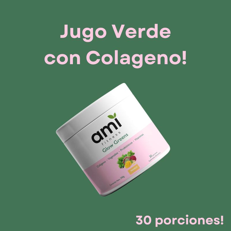 Mujer saludable y radiante disfrutando su bebida Glow Greens en la mañana